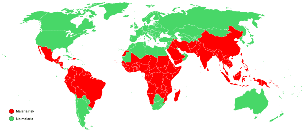 World map of Malaria risk areas - Malaria Prevention