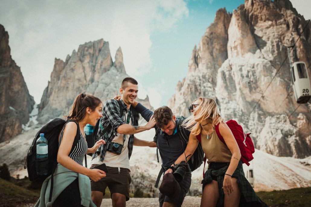 photo of a group of friends having fun while exploring the Dolomites