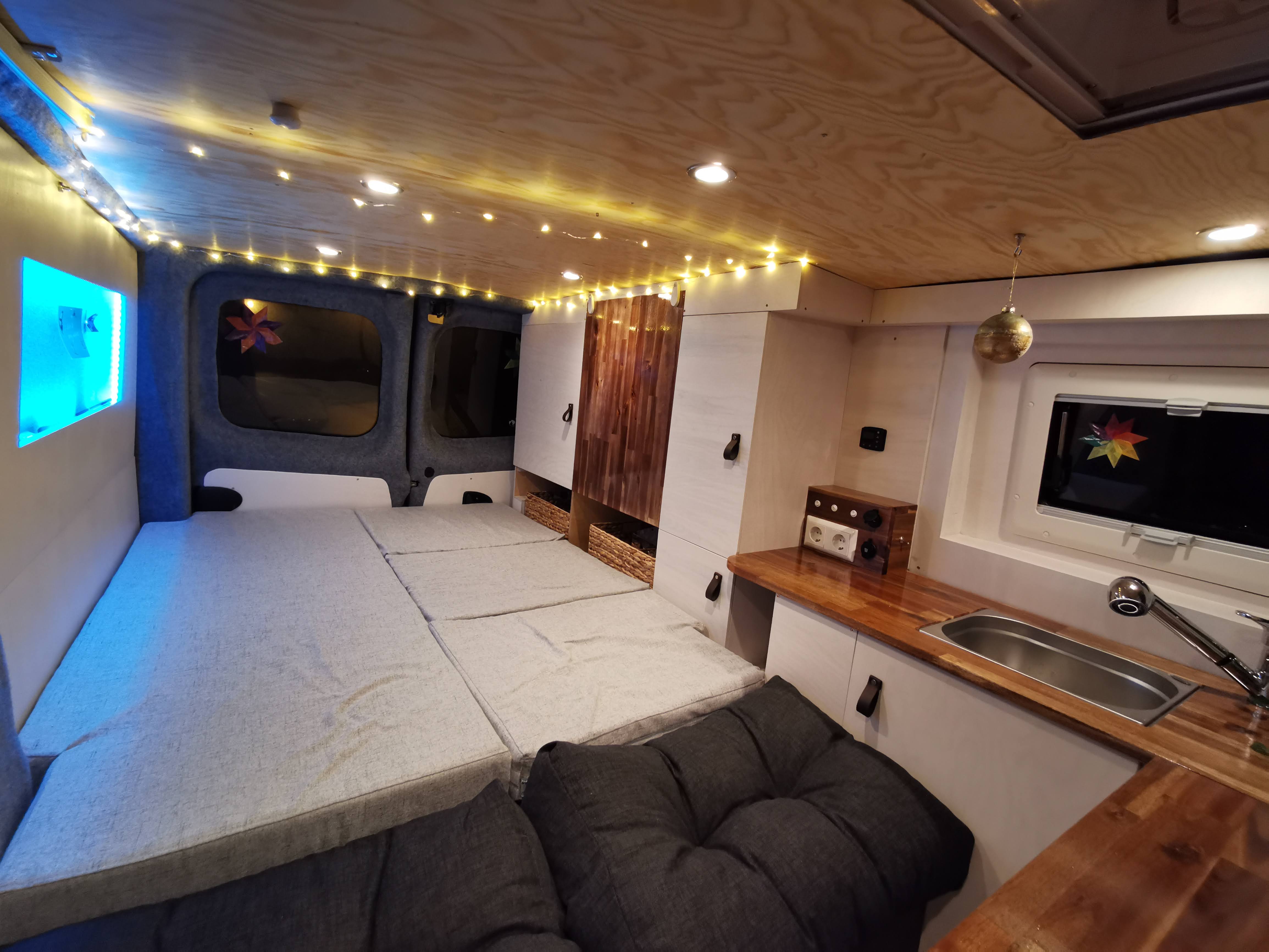 Bed arrangement in a camper van conversion project