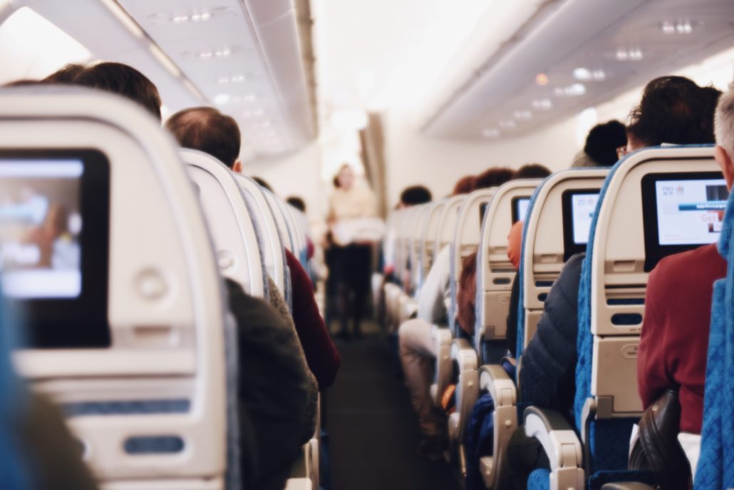 airplane aisle during flight