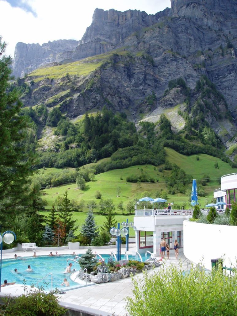 Enjoy the thermal pools of Leukerbad nestled in the Alps