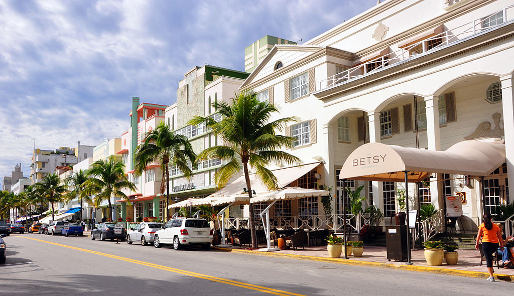 The shops and art deco facades in South Beach