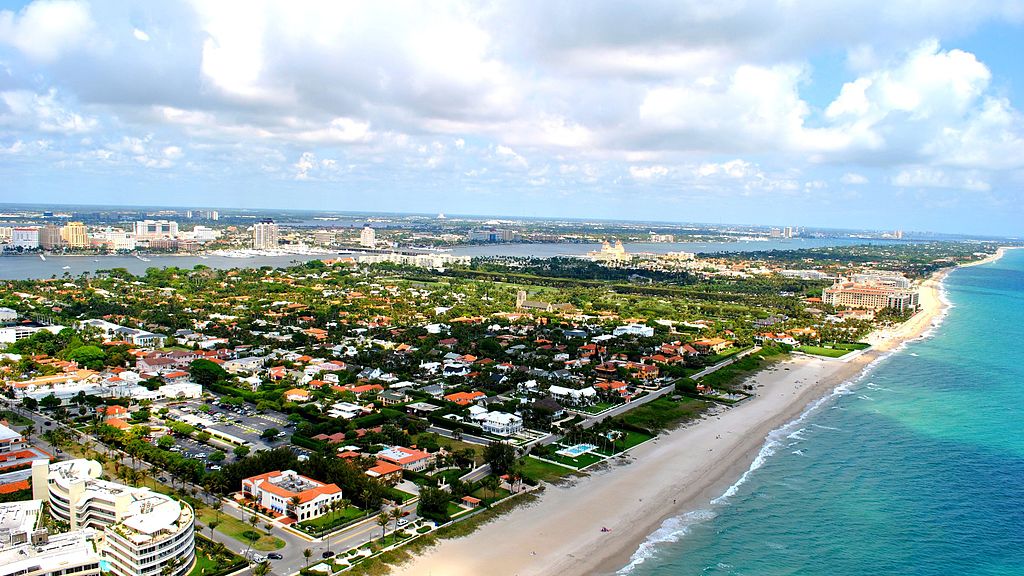 Aerial view over Palm Beach, Florida