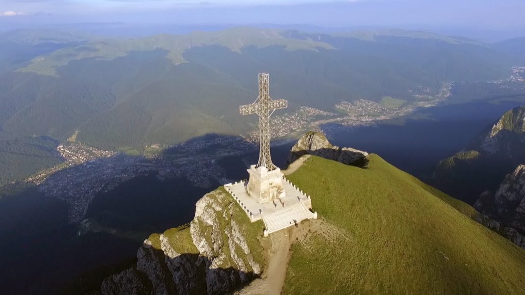 Heroes' Cross on Caraiman Peak with its spectacular view over the Carpathian Mountains