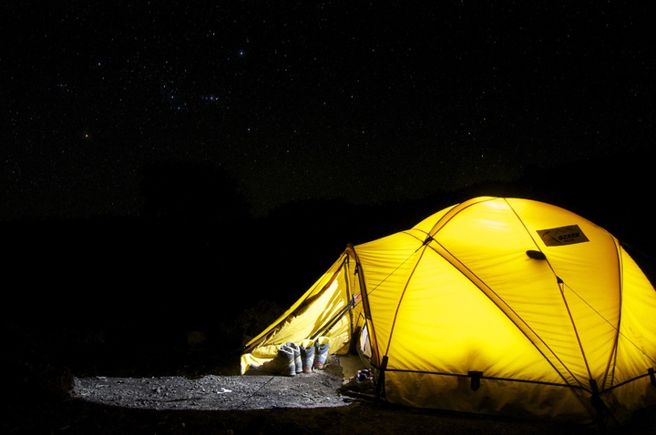 A typical dome tent for families