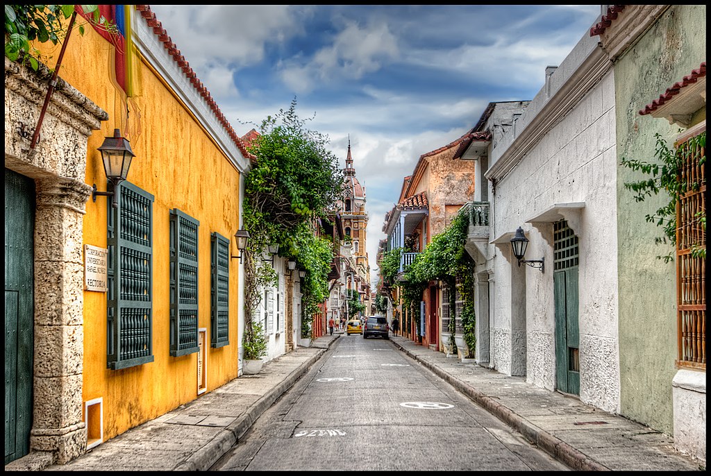 View of a street in Cartagena, Colombia on a Sunday morning