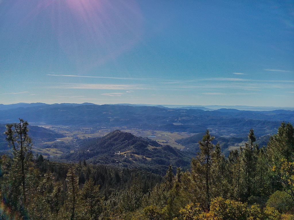 Panoramic view over Calistoga from the top of Mount St. Helena
