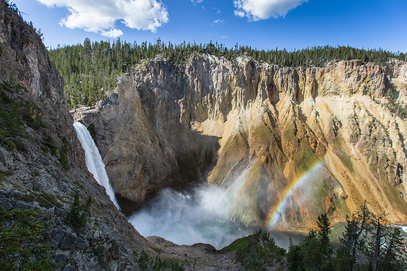Double rainbow and Lower Falls from Uncle Tom's Trail, best road trips in the USA for hikers