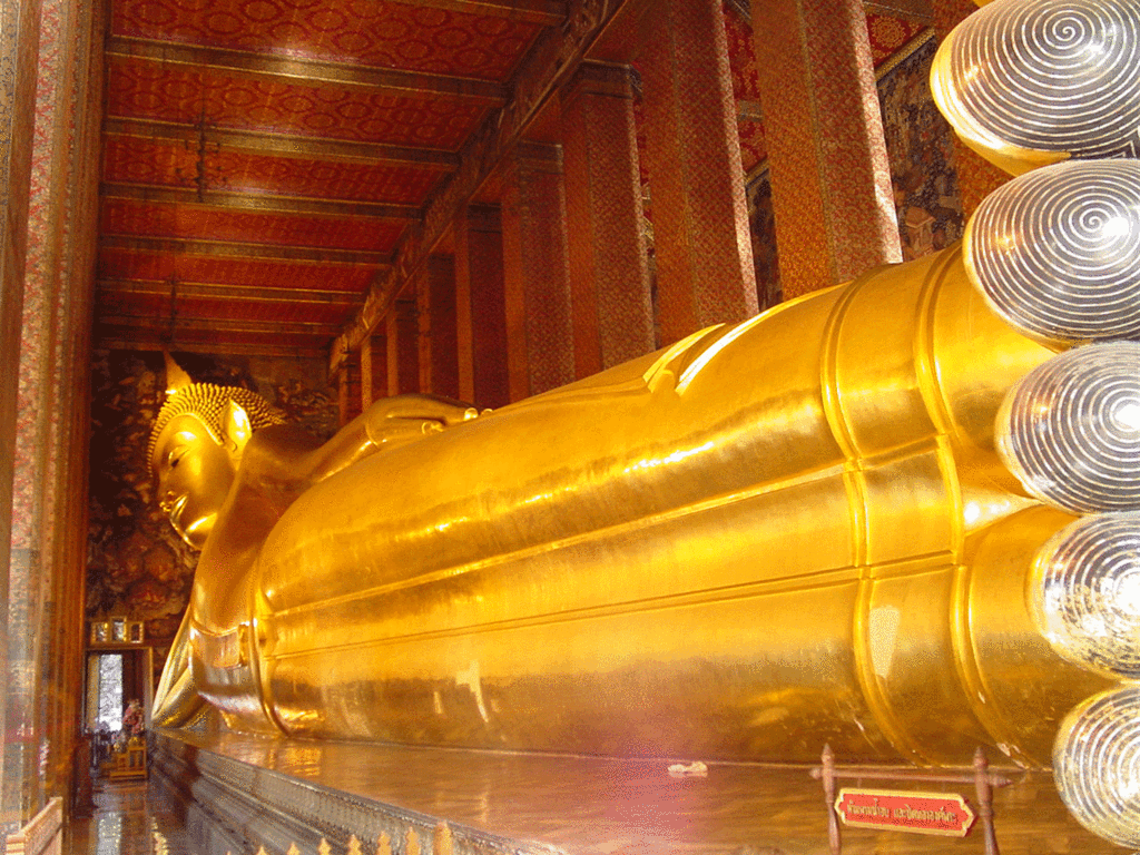 The reclining Buddha at the Wat Pho Temple, one of the most famous sites in Bangkok