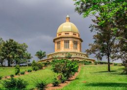 Bahai Temple of Uganda surrounded by rich green vegetation