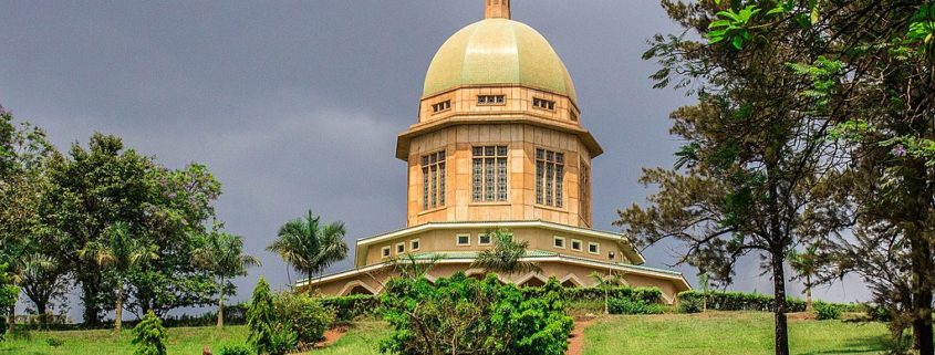 Bahai Temple of Uganda surrounded by rich green vegetation