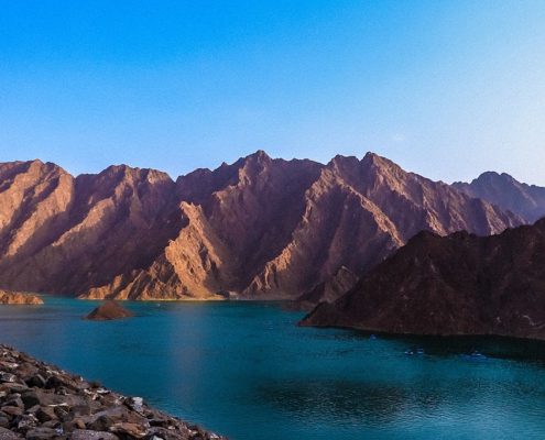 View of Hatta Dam surrounded by mountains